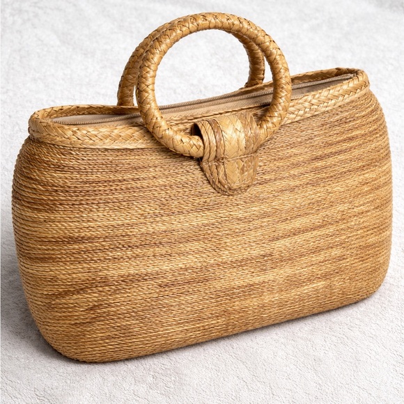 acheter sur la plage dans un resort Handbags - Sac en paille tressée à poignées rondes – Style bohème chic 11/15 inches